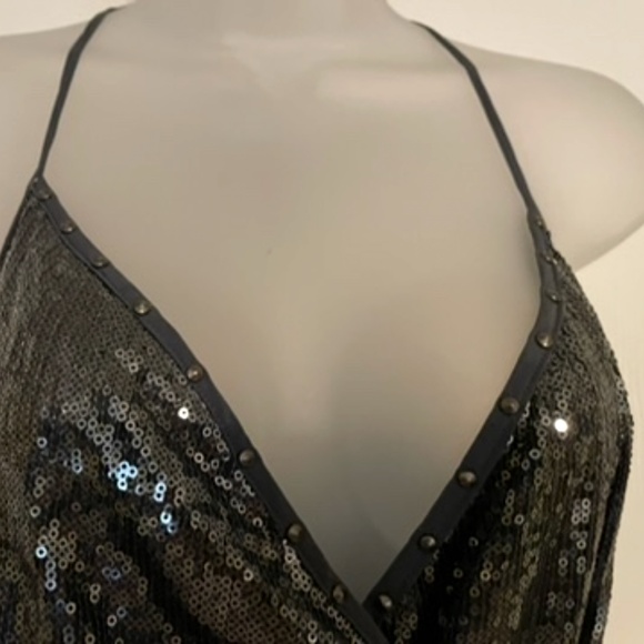 Hale Bob SPARKLING METALLIC GRAY mini dress. Size L - Picture 3 of 10